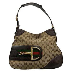 Auth GUCCI GG Pattern,Icon Bit,Shelley(Web) 137388 Dark Brown Beige Multi